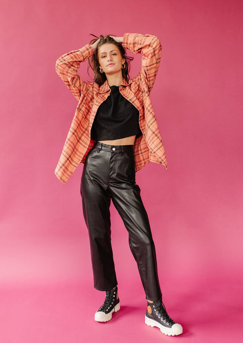 Under The Radar Plaid Shirt// Peach